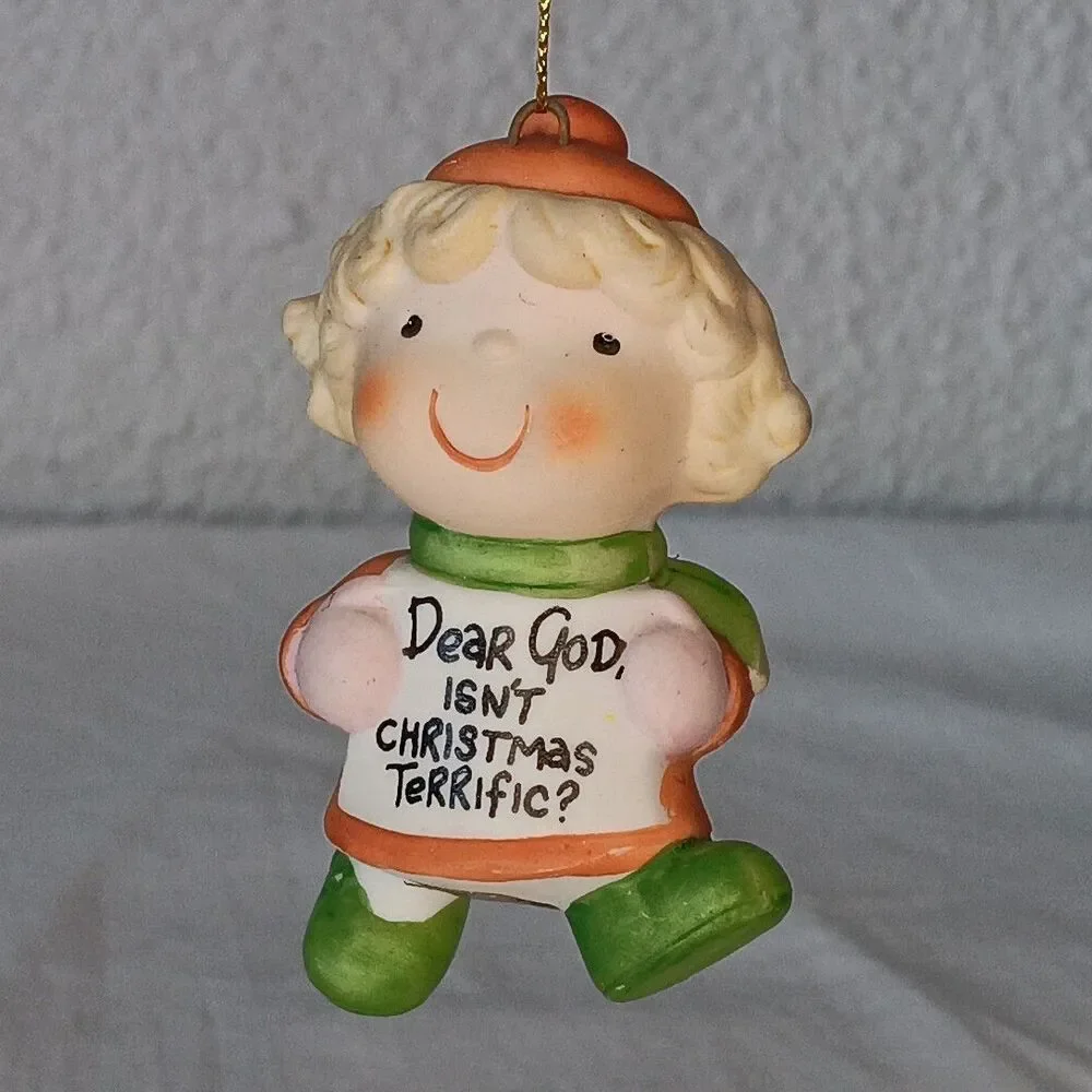Vintage 1980s Enesco Dear God Christmas Ornaments Boy